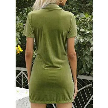 Nihsatin Ruched Front Velvet Shirt Dress for Women