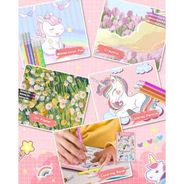 BestJay Unicorn Art Supplies - Arts and Crafts for Girls - 500 Pieces Painting, Drawing Coloring Art Kit Art Set - Beginners Art Case Toys Christmas Gifts for Kids (Age 5-12)