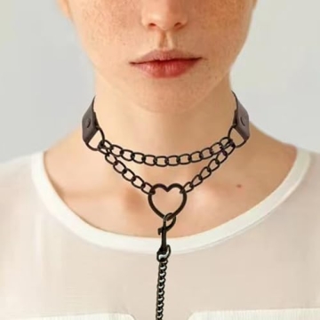 Tosmifairy Vintage Heart Choker Collar and Leash Set
