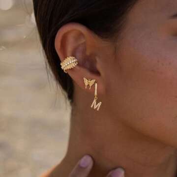 MYEARS Women Huggie Hoop Earrings Gold Initial M Dangle Drop Cubic Zirconia 14K Gold Filled Small Simple Hypoallergenic Personalized Jewelry