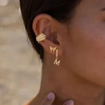 MYEARS Women Huggie Hoop Earrings Gold Initial M Dangle Drop Cubic Zirconia 14K Gold Filled Small Simple Hypoallergenic Personalized Jewelry