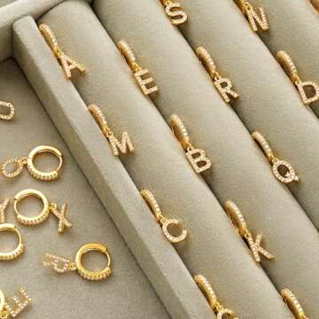 MYEARS Women Huggie Hoop Earrings Gold Initial M Dangle Drop Cubic Zirconia 14K Gold Filled Small Simple Hypoallergenic Personalized Jewelry