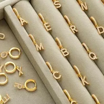 MYEARS Women Huggie Hoop Earrings Gold Initial M Dangle Drop Cubic Zirconia 14K Gold Filled Small Simple Hypoallergenic Personalized Jewelry