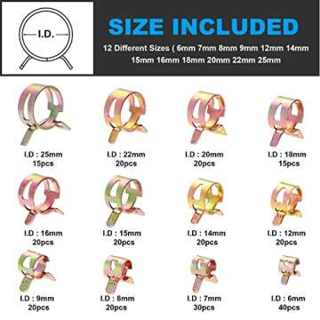 OCR 260 PCS 6-25mm Fuel Line Hose Spring Clip Clamps Fasteners Silicone Vacuum Hose Pipe Clamp Steel...