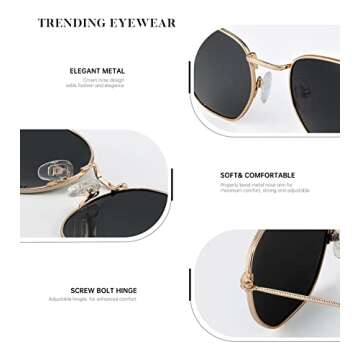 KALIYADI Sunglasses for Women and Men, Polarized Square UV Protection, Trendy Metal Frame Hexagon Sunglasses (2 Packs Grey&Brown)