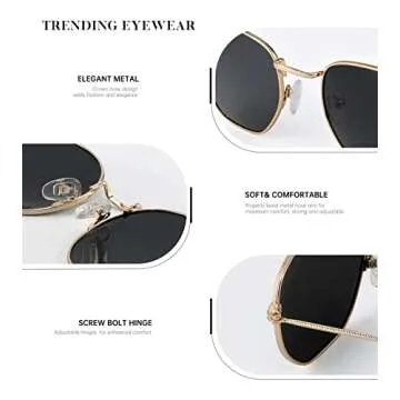 KALIYADI Sunglasses for Women and Men, Polarized Square UV Protection, Trendy Metal Frame Hexagon Sunglasses (2 Packs Grey&Brown)