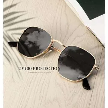 KALIYADI Sunglasses for Women and Men, Polarized Square UV Protection, Trendy Metal Frame Hexagon Sunglasses (2 Packs Grey&Brown)