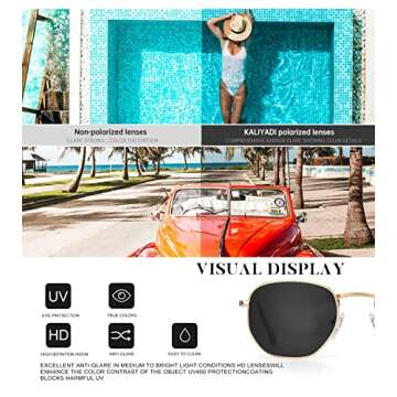 KALIYADI Sunglasses for Women and Men, Polarized Square UV Protection, Trendy Metal Frame Hexagon Sunglasses (2 Packs Grey&Brown)