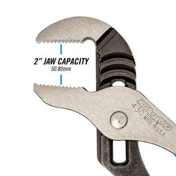 CHANNELLOCK 430 10-inch Straight Jaw Tongue & Groove Pliers, Made in USA, 2-inch Jaw Capacity, Laser Heat-Treated 90° Teeth, Forged High Carbon Steel