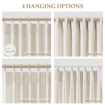 Pinch Pleated 90 Inch Curtains 2 Panels for Living Room Cream Beige Linen Curtains 90 Inches Long Pi...