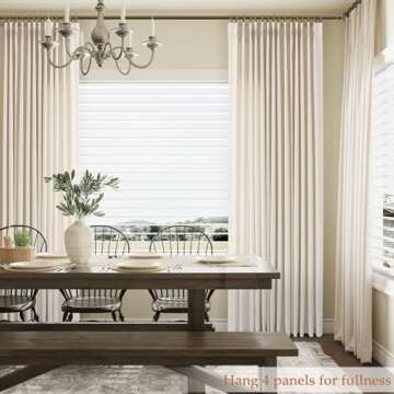 Pinch Pleated 90 Inch Curtains 2 Panels for Living Room Cream Beige Linen Curtains 90 Inches Long Pinch Pleat Drapes for Track System Light Filtering Semi Sheer Curtain for Dining Bedroom Office