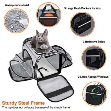 MASKEYON TSA Airline Approved Soft Sided Pet Carrier Top Loading 4 Side Expandable Large Travel Cats Carrier Collapsible with 3 Removable Washable Pads and 3 Pockets for Cats Kitten and Small Dogs