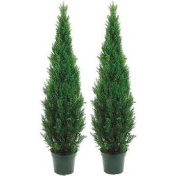 Two 5 Foot Outdoor Artificial Cedar Topiary Trees Potted Plants