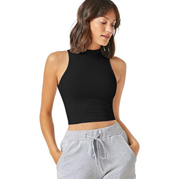 Verdusa Women’s Casual High Neck Sleeveless Solid Crop Tank Top in Black XL
