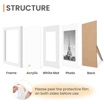 upsimples 8.5x11 Picture Frame Set of 10, Display Pictures 6x8 with Mat or 8.5x11 Without, Multi Photo Frames Collage for Wall or Tabletop Display, White