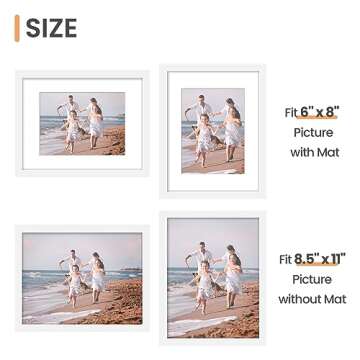 upsimples 8.5x11 Picture Frame Set of 10, Display Pictures 6x8 with Mat or 8.5x11 Without, Multi Photo Frames Collage for Wall or Tabletop Display, White