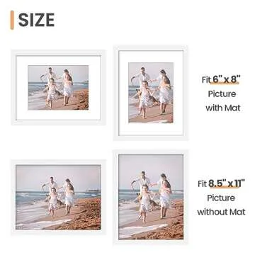upsimples 8.5x11 Picture Frame Set of 10, Display Pictures 6x8 with Mat or 8.5x11 Without, Multi Photo Frames Collage for Wall or Tabletop Display, White