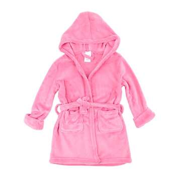 Leveret Kids Robe Boys Girls Solid Hooded Fleece Sleep Robe Bathrobe (2 Years, Light Pink)