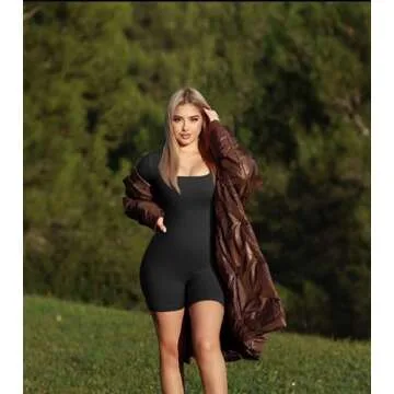 OQQ Women Short Sleeve Rompers Yoga Stretch Square Neck Exercise Rompers Black