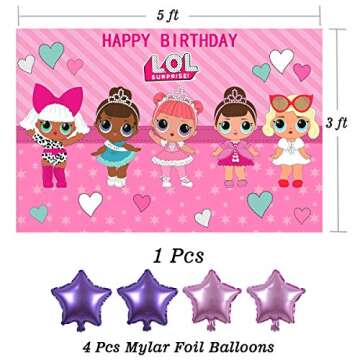 Girls Birthday Party Supplies Decorations, Backdrop With Balloons Kit For Amazing Surprise Party Background Including 80Pcs Balloons, 4Pcs Aluminum Foil Balloons for Girls Birthday
