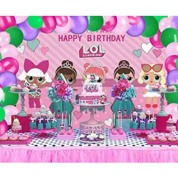 Girls Birthday Party Supplies Decorations, Backdrop With Balloons Kit For Amazing Surprise Party Background Including 80Pcs Balloons, 4Pcs Aluminum Foil Balloons for Girls Birthday