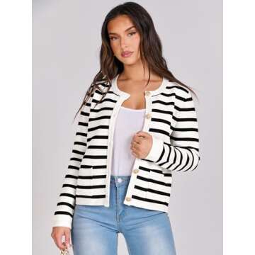 ANRABESS Women Striped Cardigan Sweaters Button Down Cropped Knit Lady Jackets Coat 2025 Fall Outfit...