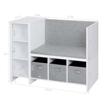 UTEX Kids Reading Nook Bench with Bookshelf, Kids Bookcase and Storage Organizer with Seat Cushion, ...
