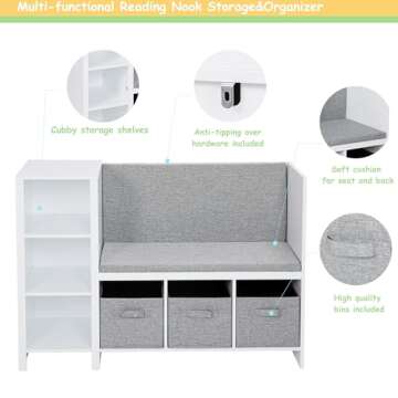 UTEX Kids Reading Nook Bench with Bookshelf and Storage