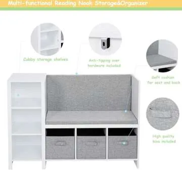 UTEX Kids Reading Nook Bench with Bookshelf and Storage