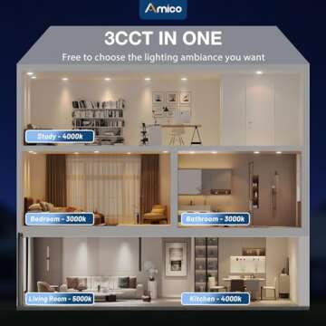 Amico 12 Pack 6 Inch 3CCT Ultra-Thin LED Recessed Downlight with Junction Box, 3000K/4000K/5000K Sel...