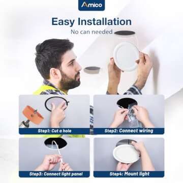 Amico 12 Pack 6 Inch 3CCT Ultra-Thin LED Recessed Downlight with Junction Box, 3000K/4000K/5000K Selectable, 12W Eqv 100W, Dimmable LED Can Lights, 1000LM High Brightness
