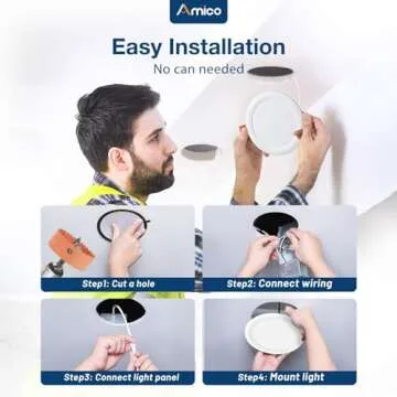 Amico 12 Pack 6 Inch 3CCT Ultra-Thin LED Recessed Downlight with Junction Box, 3000K/4000K/5000K Selectable, 12W Eqv 100W, Dimmable LED Can Lights, 1000LM High Brightness