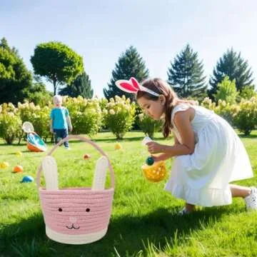 Easter Bunny Basket with Handle - Ideal for Egg Hunts and Gifts