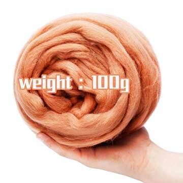 3.53oz Light Coffee Wool Roving Pure Wool, Chunky Yarn for Needle & Wet Felting, Spinning & DIY Craf...