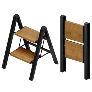 Taranta 2 Step Ladder: Aluminum Lightweight Folding Step Stool with Anti-Slip Wide Pedal