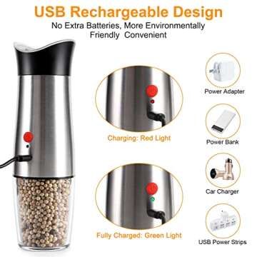 Electric Salt and Pepper Grinder Set: - for Gravity Automatic Sea Salt Grinder Set Spice Pepper Shak...