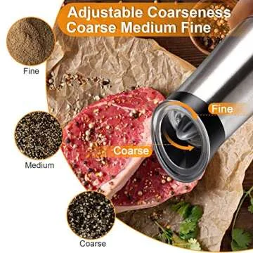 Electric Salt and Pepper Grinder Set: - for Gravity Automatic Sea Salt Grinder Set Spice Pepper Shakers with Adjustable Coarseness USB Rechargeable Battery Power Peppercorn Mill