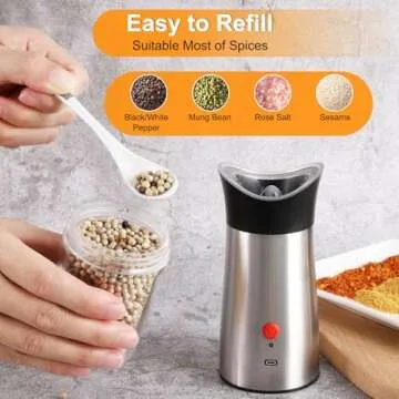 Electric Salt and Pepper Grinder Set: - for Gravity Automatic Sea Salt Grinder Set Spice Pepper Shakers with Adjustable Coarseness USB Rechargeable Battery Power Peppercorn Mill