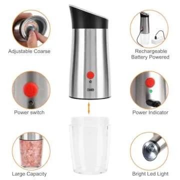 Electric Salt and Pepper Grinder Set: - for Gravity Automatic Sea Salt Grinder Set Spice Pepper Shakers with Adjustable Coarseness USB Rechargeable Battery Power Peppercorn Mill