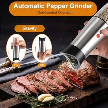 Electric Salt and Pepper Grinder Set: - for Gravity Automatic Sea Salt Grinder Set Spice Pepper Shakers with Adjustable Coarseness USB Rechargeable Battery Power Peppercorn Mill