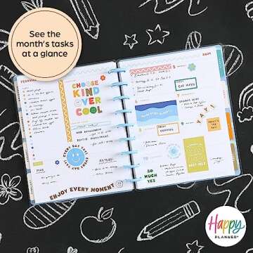 Happy Planner 2023 School Planner, 12-Month Disc-Bound Daily, Weekly, and Monthly Planner, July 2023–June 2024, Dashboard Layout, Super Happy Theme, Classic Size, 7 Inches by 9 1/4 Inches