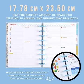 Happy Planner 2023 School Planner, 12-Month Disc-Bound Daily, Weekly, and Monthly Planner, July 2023–June 2024, Dashboard Layout, Super Happy Theme, Classic Size, 7 Inches by 9 1/4 Inches
