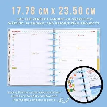 Happy Planner 2023 School Planner, 12-Month Disc-Bound Daily, Weekly, and Monthly Planner, July 2023–June 2024, Dashboard Layout, Super Happy Theme, Classic Size, 7 Inches by 9 1/4 Inches