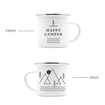Happy Camper Enamel Camping Mugs SET OF TWO! Get Both A White & A Black Eco-Friendly, Oven-Friendly, Open-Fire-Friendly Cup. The Perfect Size Too: 10 Ounce (295 ml). Plus, It'll Taste Better In These!