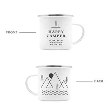 Happy Camper Enamel Camping Mugs SET OF TWO! Get Both A White & A Black Eco-Friendly, Oven-Friendly, Open-Fire-Friendly Cup. The Perfect Size Too: 10 Ounce (295 ml). Plus, It'll Taste Better In These!