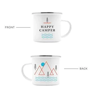 Happy Camper Enamel Camping Mugs SET OF TWO! Get Both A White & A Black Eco-Friendly, Oven-Friendly, Open-Fire-Friendly Cup. The Perfect Size Too: 10 Ounce (295 ml). Plus, It'll Taste Better In These!