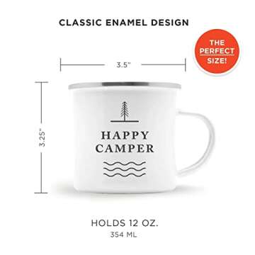 Happy Camper Enamel Camping Mugs SET OF TWO! Get Both A White & A Black Eco-Friendly, Oven-Friendly, Open-Fire-Friendly Cup. The Perfect Size Too: 10 Ounce (295 ml). Plus, It'll Taste Better In These!