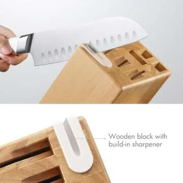 CAROTE 14PCS Kitchen Knife Set with Block, Stainless Steel Blade Knife Block Set, Knife Set with Built-in Sharpener, Razor-Sharp,White