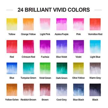 ParKoo Watercolor Brush Pens, 24 Colors Flexible Real Nylon Brush Tip Pens for Watercolor Painting, 1 Blending Brush, Paint Markers for Artists and Beginner Painters Coloring Books, Calligraphy