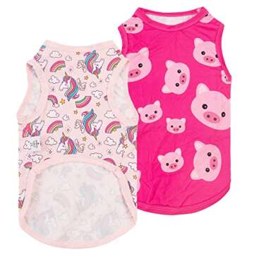 CuteBone Dog Shirts 2-Pack Soft Pet Clothes Breathable Summer Vest for Small Puppy and Stretchy Cat Apparel 2BX09XS Pig&Unicorn